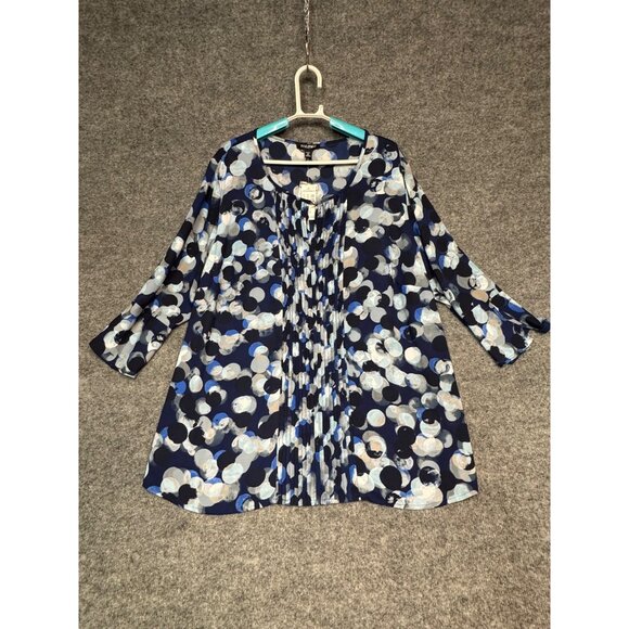 Roz & Ali Blouse Women's 2X Blueprint Blouse pleated front w/Flutter sleeves NWT - Picture 1 of 11